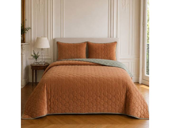 Couvre-lit matelassé en polyester bicolore terracotta 240x220 cm