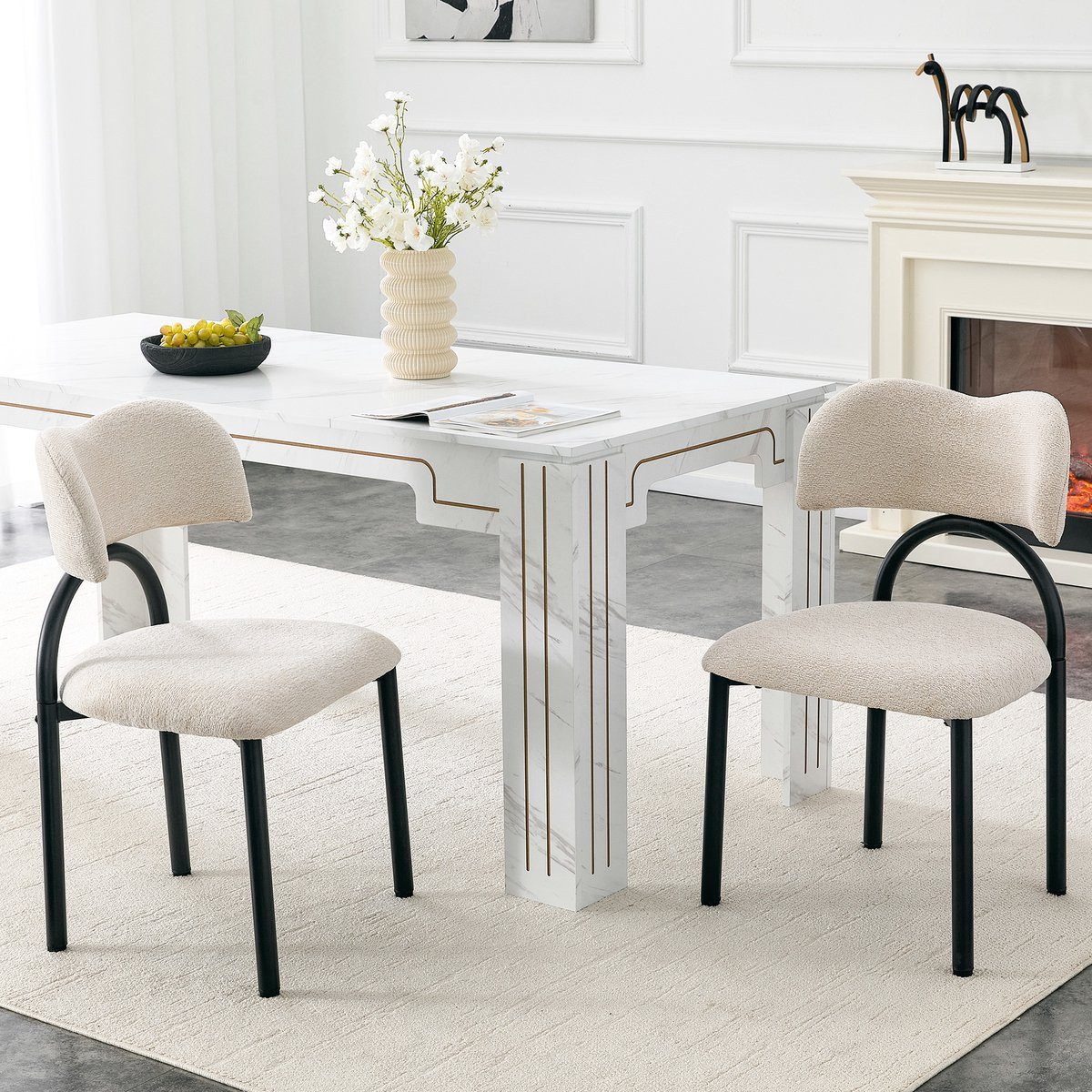 Mivray Eetkamerstoel Set van 2 - Moderne Gewatteerde Stoel met Gebogen Rugleuning - Beige