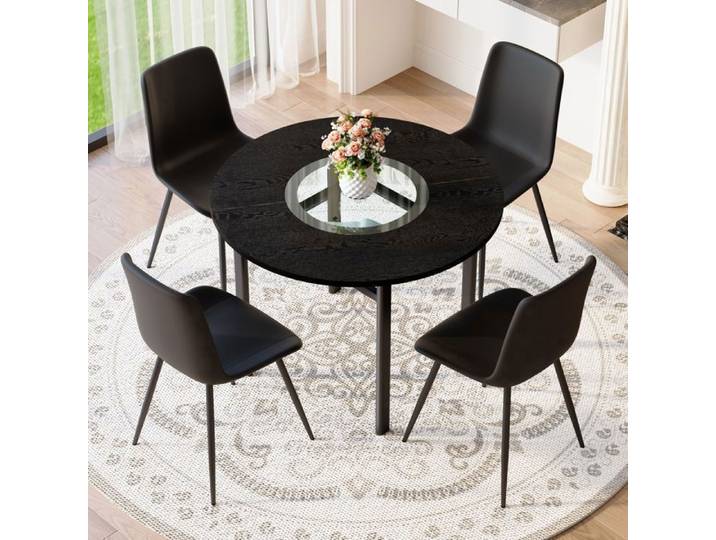 MEUBLIV Table à manger ronde avec 4 chaises noires 100x100x76 cm métal noir