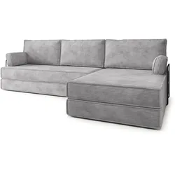 ECKSOFA ANKO modulares Boneless Sofa mit Schlaffunktion Hellgrau Kordstoff