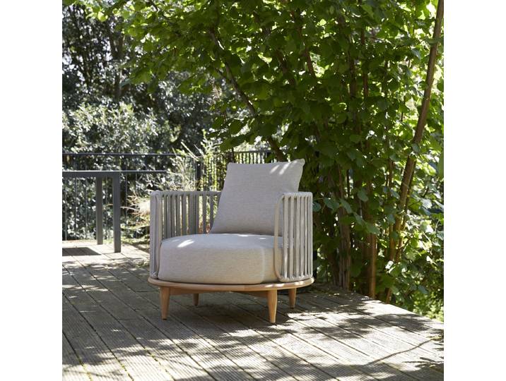 Outdoor-Sessel aus massivem Teakholz und Stoff - Beige - Fabric