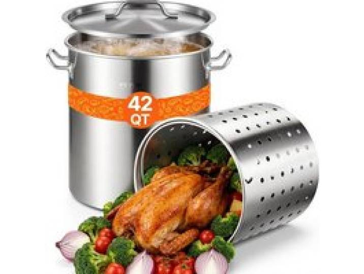 VEVOR Kochtopf 39,7 L Edelstahl, 350 x 410 mm Großvolumiger Suppentopf mit Sieb, als Spargeltopf Soßentopf Geeignet, Praktischer Küchentopf Große Zutaten