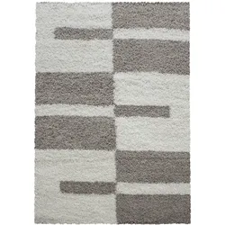 Teppich Wohnzimmer Hochflor Karo Weich Flauschig Waschbar Strapazierfähig Schlafzimmer Beige 140x200 cm – WATZMANN von Kadima Design