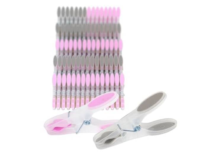 Relaxdays Pinces à Linge\, Lot de 75\, antidérapantes\, sans Laisser de Traces ultra-résistantes\, Soft Grip\, gris/rose