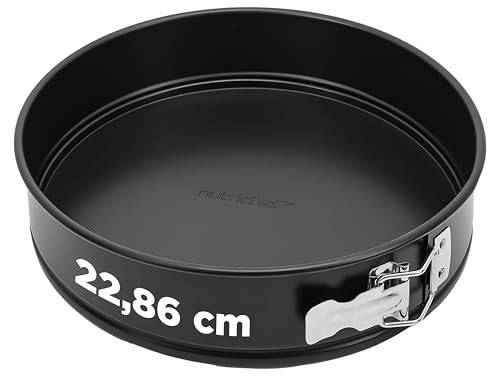 NutriChef Springvorm 23 cm Zwart - Anti-aanbak Taartvorm met RVS Sluiting en Uitneembare Bodem inclusief 100 Bakpapiertjes
