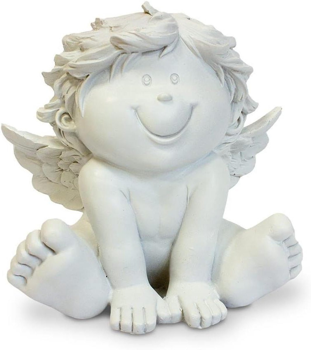 Decoratieve engel figuur - Wit beschermengel voor op tafel - Hoogte: 12 cm