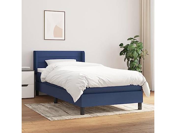 RJPLMFV Lattenrost mit Matratze, Blau, 90 x 200 cm, Stoff Verstellbarer Kopf, Taschenfedern, mittlere Unterstützung, atmungsaktiv