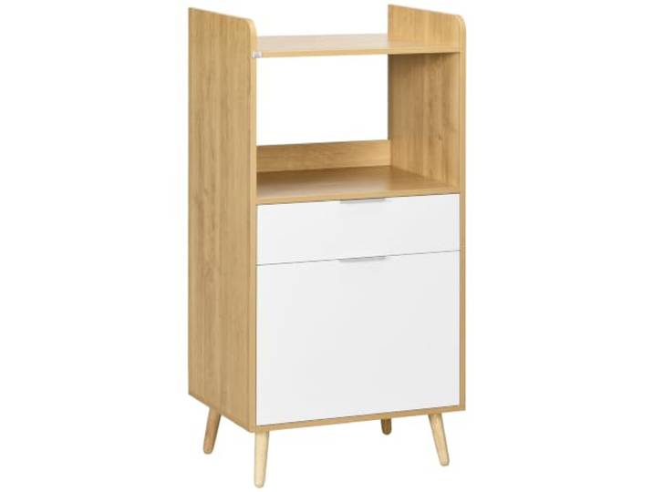 HOMCOM Mikrowellen-Küchenwagen 58x40x118cm Natur & Weiß Möbel, skandinavischer Stil, Schrank, Schublade, verstellbares Regal.