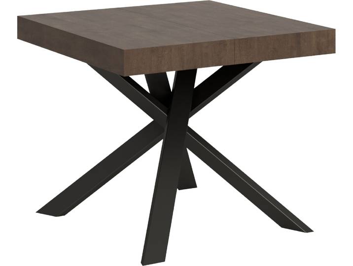 Table Extensible 90X90/194 Cm Clerk Plateau Noyer Pieds Anthracite