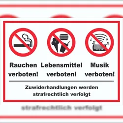 HB-Druck Schild Essen Trinken Musik Rauchen verboten A2 (420x594mm)