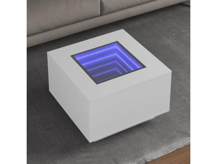 HEFZGDB LED Couchtisch Weiß 60x60x40 cm Holzwerkstoff mit RGB Infinity Spiegel Beleuchtung und robuster Tischplatte für Wohnzimmer