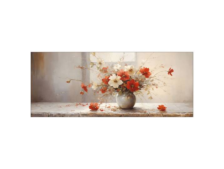 Tableau verre Nature morte murale A Verre flotté Blanc/Marron/Rouge 125 x 50 x 1cm