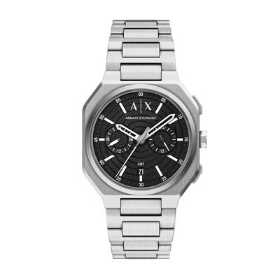 Quarzuhr ARMANI EXCHANGE, silber (edelstahlfarben, schwarz, edelstahlfarben, schwarz), Armbanduhren, Herren, edelstahlfarben, Quarzuhr, Armbanduhr, Edelstahlarmband, analog, Tag, Dualzeit