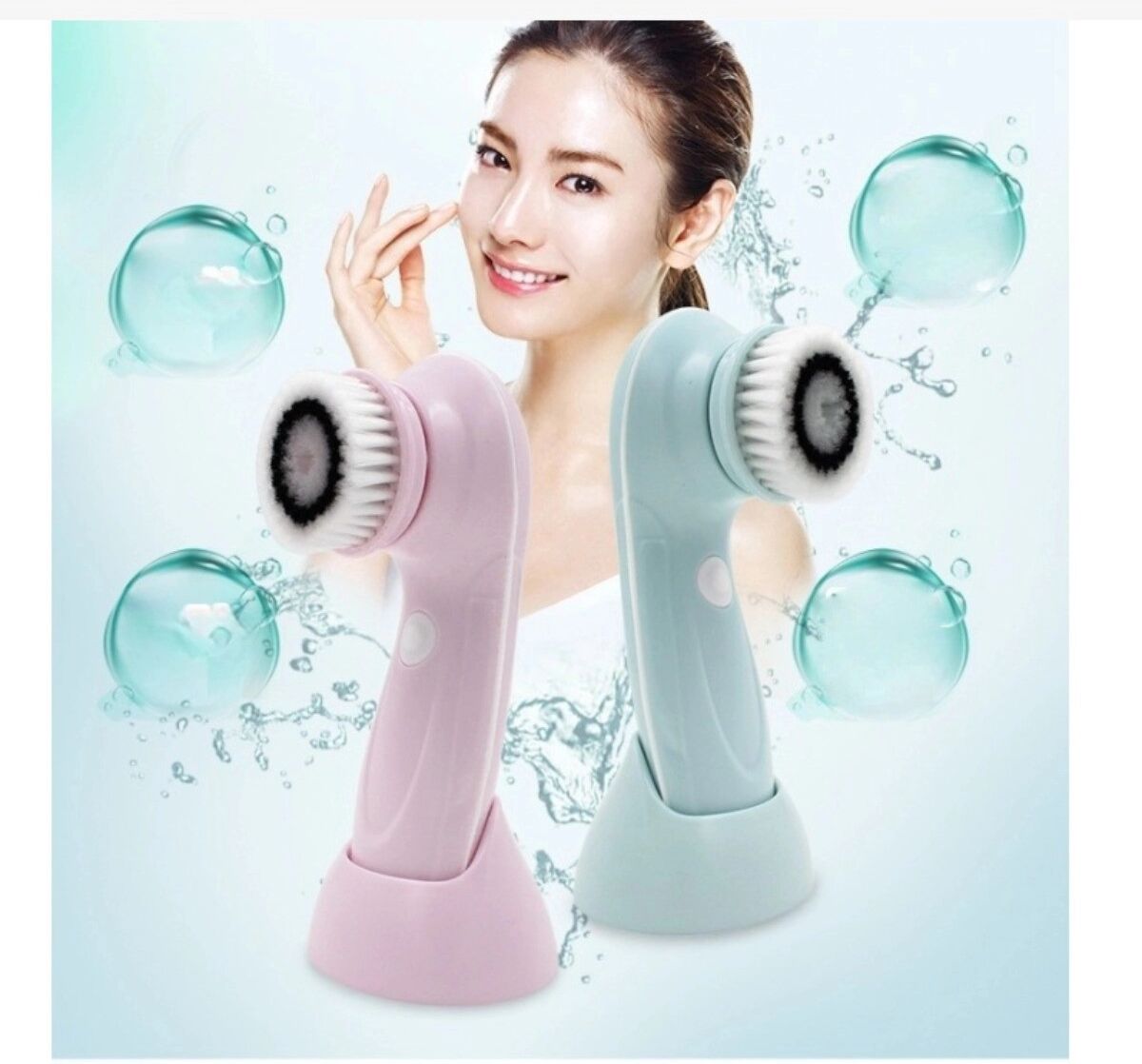 INF Brosse nettoyante visage électrique 3-en-1 avec 3 têtes, rechargeable et portable avec support pour nettoyage profond des Rose