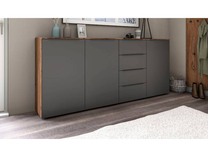 Highboard BORCHARDT MÖBEL Tom , grau (eichefarben vintage, graphit), B:200cm H:93cm T:35cm, Holzwerkstoff, Sideboards, Highboard, Breite 200 cm