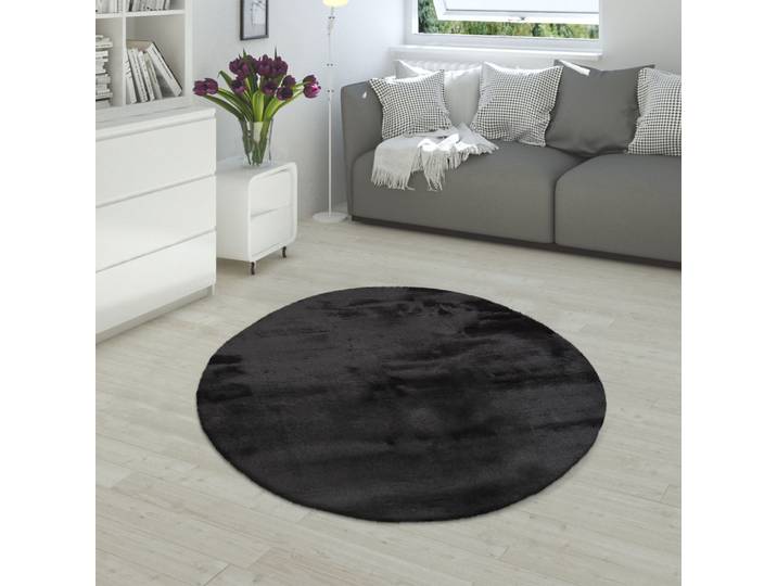Fellteppich PACO HOME Rabbit 780 , schwarz, H:26mm Ø:160cm, Polyester, Teppiche, Fellteppich, Kunstfell, Kaninchenfell-Haptik, ein echter Kuschelteppich, Uni-Farben
