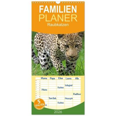 Familienplaner 2026 - Raubkatzen mit 5 Spalten (Wandkalender, 21 x 45 cm) CALVENDO
