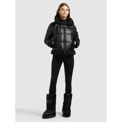 Steppjacke KHUJO "GHALIA", Damen, Gr. M, schwarz, Web, 100% Nylon, glänzend, regular fit knielang, eingesetzt gerader Abschluss mit Windstopper, Jacken Steppjacke