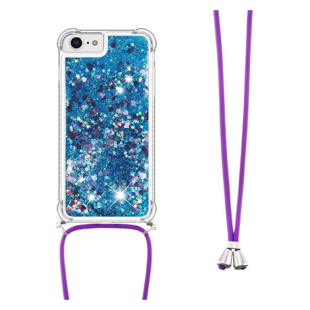 Cover-Discount iPhone SE / 8 / 7 - Glitzer Hülle mit Umhängeband blau (Apple iPhone 7, Apple iPhone 8) (101133716G)