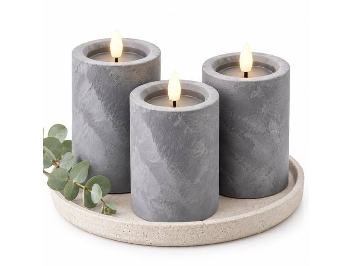 Relaxdays LED Kerzen 3er Set Betonoptik
