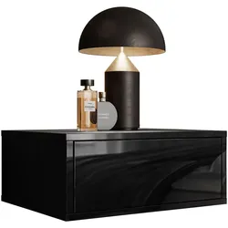 NACHTTISCH BLANCO Hochglanz Schwarz LED PUSH OPEN