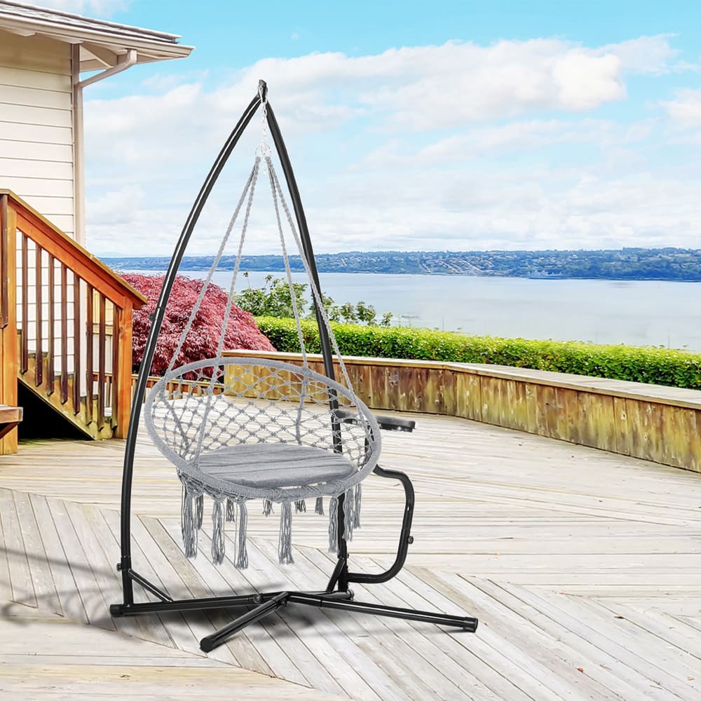 Outsunny Support fauteuil suspendu tablette réglable acier noir Noir 110x215x110cm
