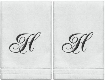 Creative Labs Scents White Monogrammed Initial Fingertip Towels with Black Embroidery