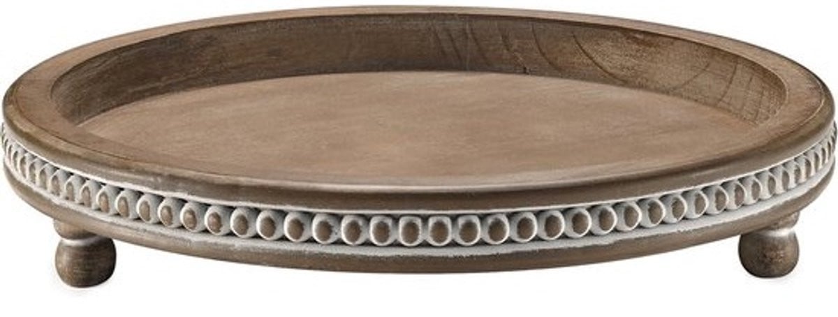 Rond Houten Dienblad met Kralen - Decoratief en Warmbruin