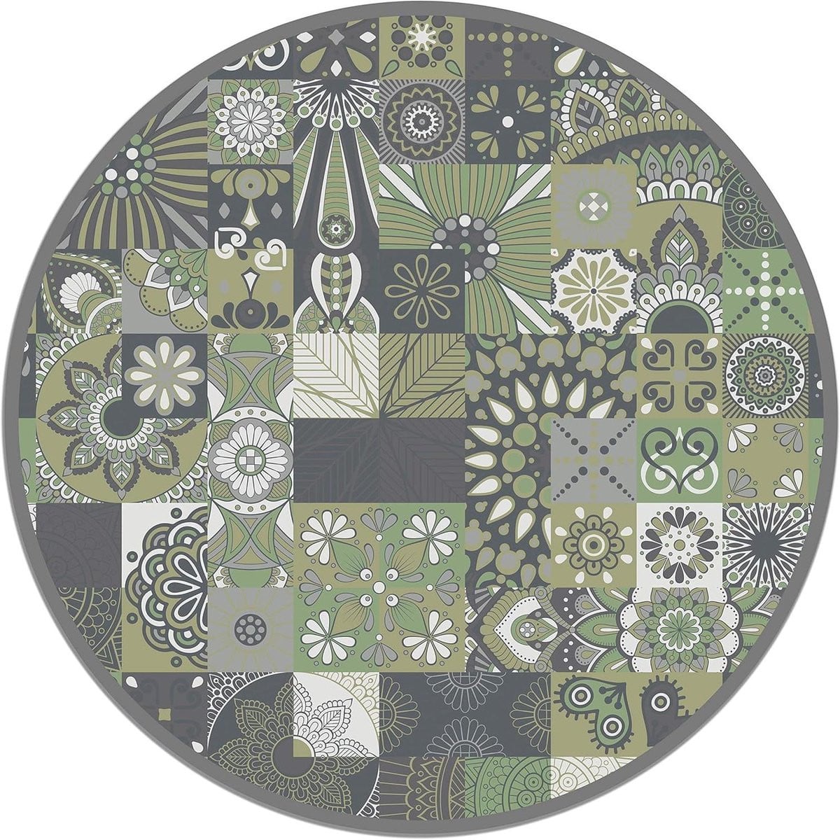Modern rond vinyl vloerkleed voor keuken of woonkamer - Groen - 100 x 100 cm
