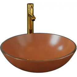 vidaXL Badezimmer Waschbecken mit Wasserhahn und Ablaufgarnitur Braun