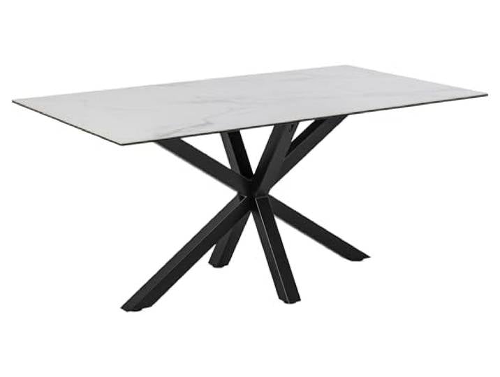 möbelando Esstisch >Heaven< in Weiss, schwarz, Glas-Keramik, Stahl - 160x75,5x90cm (BxHxT)