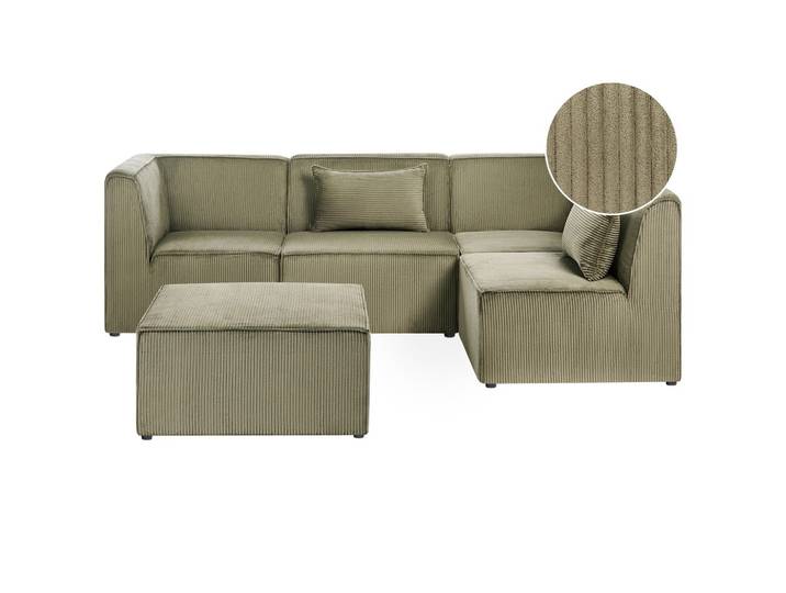 ECKSOFA Modul 4-Sitzer linksseitig Grün Cord mit Ottomane Lemvig