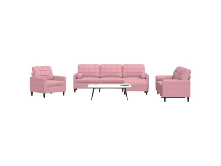 HEFZGDB 4-TLG. Sofagarnitur mit Kissen und Nackenrollen Rosa Samt, Weiches Velours Material und Robustes Metallgestell für Höchsten Komfort, Vielseitiger Hocker als Sitzgelegenheit