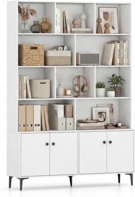 Costway Bookshelf with 4 Doors and 2 Anti-Tipping Kits for Home Office-White