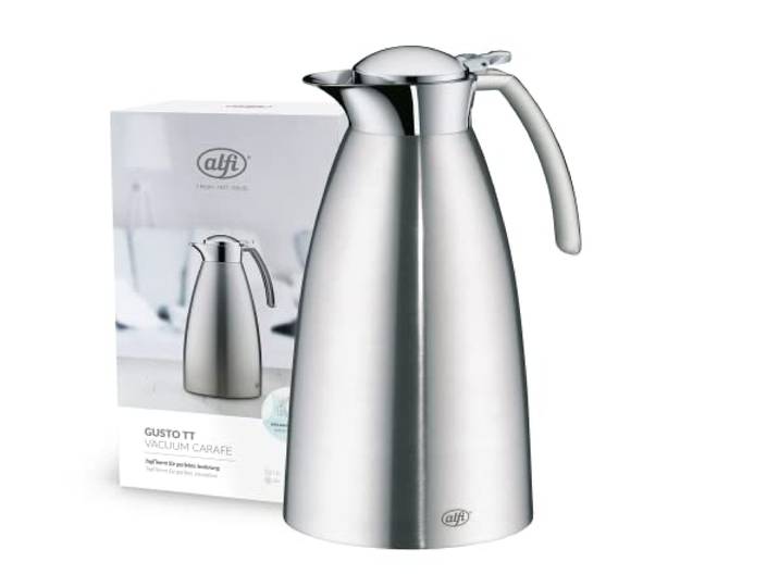 ALFI 3527205150 Isolierkanne Gusto TT 1.5 Liter 24 h au froid\, thermos pour café et thé\, couvercle lâche\, utilisation à une main\, passe au lave-vaisselle jusqu'à 65 °C