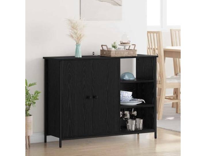 Owoxanthellate Sideboard Schwarz Eiche 100x33x75 cm Modernes Holzwerkstoff Kommodenschrank mit 2 Türen für Wohnzimmer Schlafzimmer Flur
