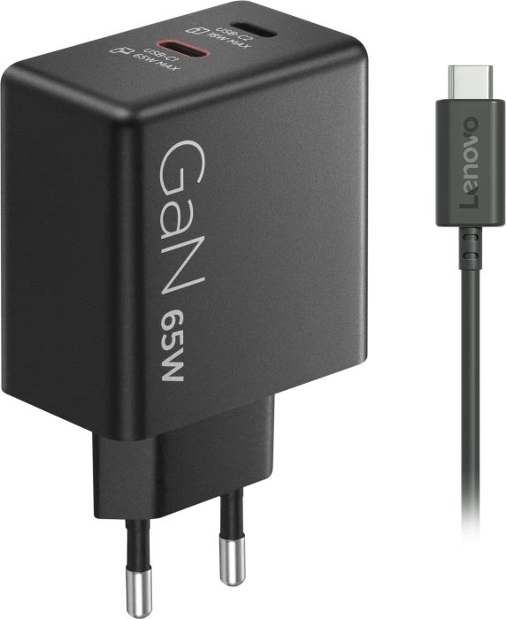 Lenovo Dual USB-C 65W GaN Charger (Black)