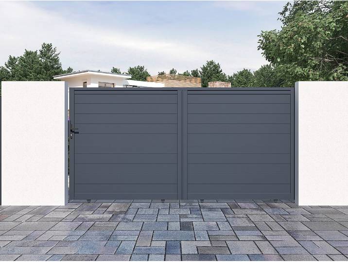 Gartentor Schiebetor mit Torantrieb - 374 x 180 cm - voll - Aluminium - Anthrazit - NAZARIO