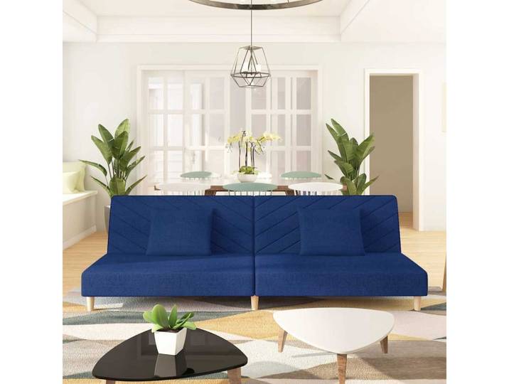 vidaXL Sofa vidaXL Schlafsofa 2-Sitzer mit 2 Kissen Blau Stoff