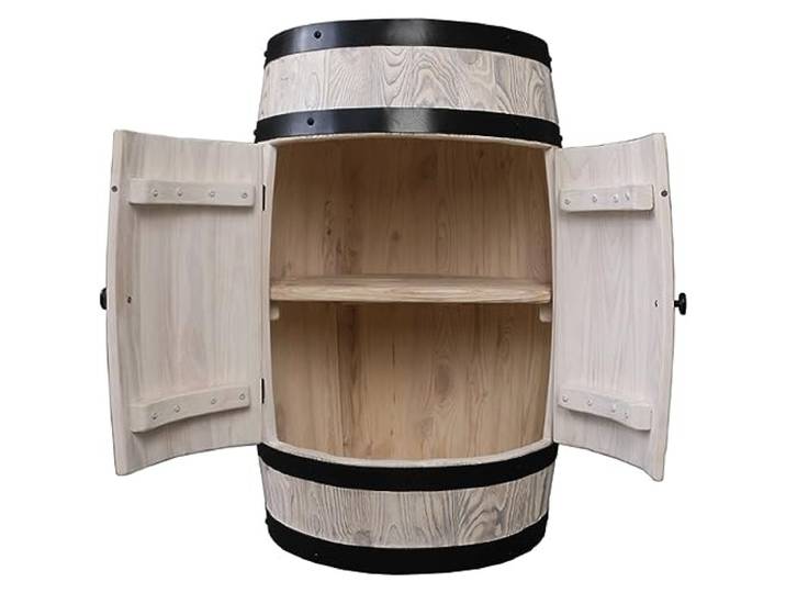 weeco Holzfass mit Tür Fass Bar weiß XL Holzregal - Handmade Vintage Weinregal Flaschenregal für 40 Flaschen Whiskyständer Vintage rustikale Holzbar - Bartisch - Minibar