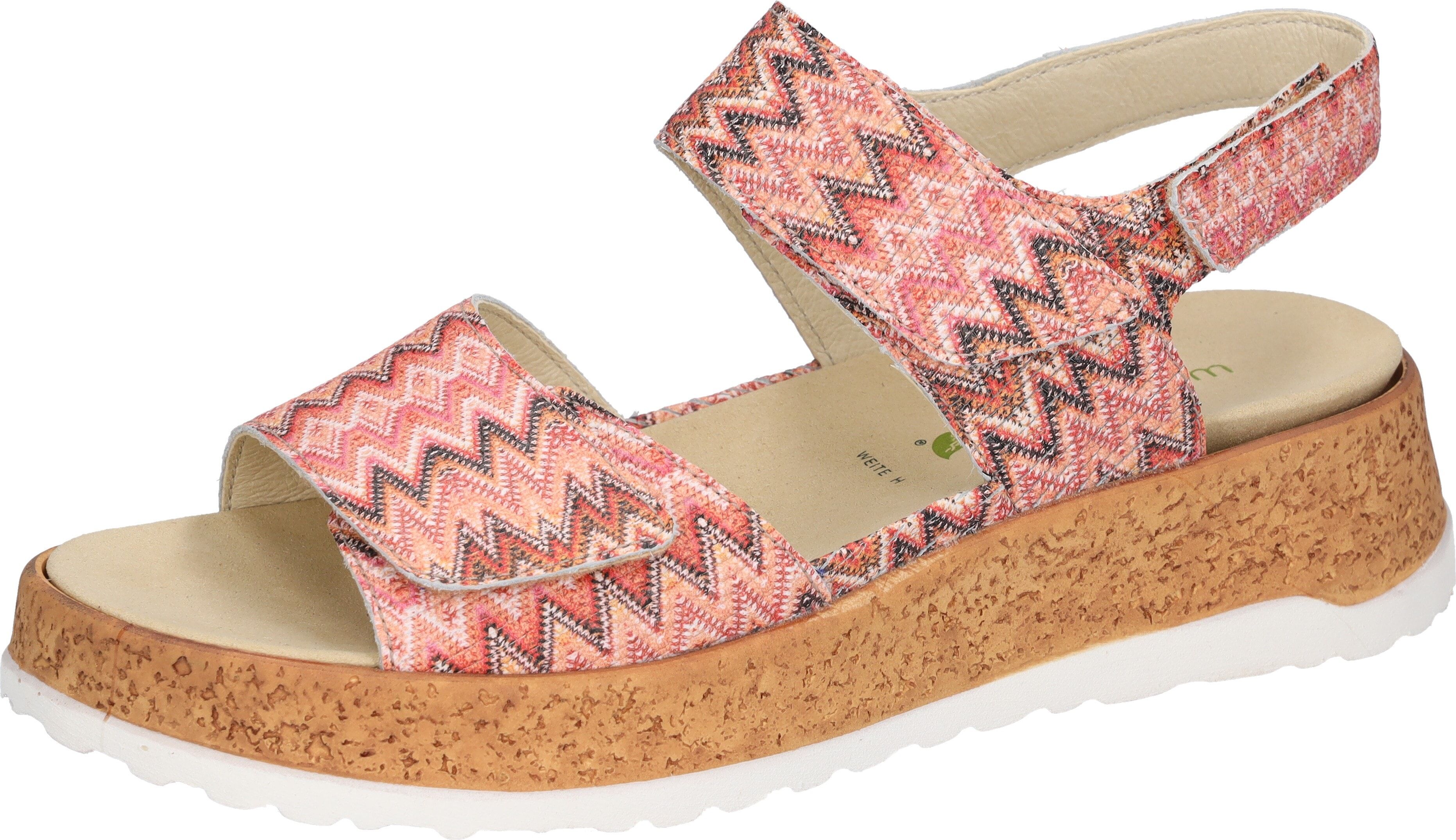 Plateausandale WALDLÄUFER "H-LIBBY", Damen, Gr. 6,5, rosa (melone kombiniert), Nappaleder, gemustert, Schuhe Plateausandale, Sommerschuh, Sandalette, Bequemschuh mit Klettverschlüsse, H-Weite melone kombiniert 6,5