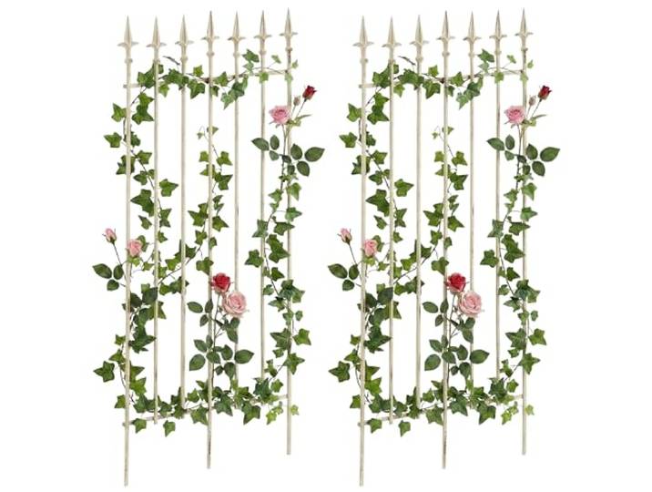 CLP Rankgitter 2er Set Metall 100x50 cm Elisa, Kletterhilfen stabil für Rosen und Efeu, Pflanzgitter im Jugendstil, Rankhilfen für Garten, Farbe: antik-Creme