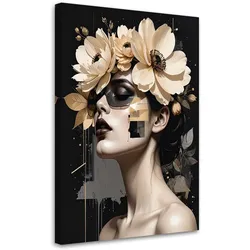 BILD auf Leinwand, Weibliches Porträt mit Blumenkrone im Glamour-Stil