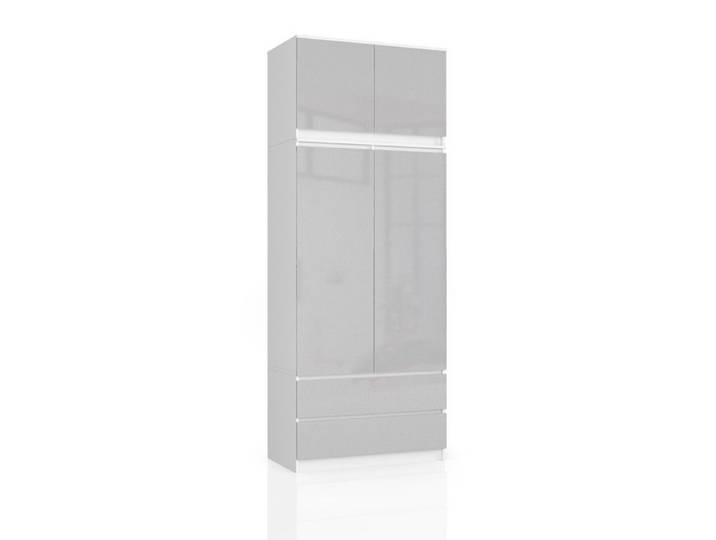 Armoire avec surmeuble AKORD S90 Blanche 90 cm 2 portes 2 tiroirs façade Métallique Brillant 6 étagères 90x51x234 cm