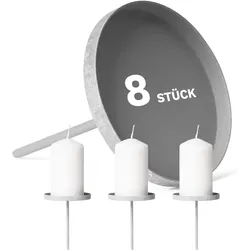 8X Kerzenpick Flach 8 cm GRAU Kerzenhalter für Adventskranz Kerzenpin Weihnachtskranz