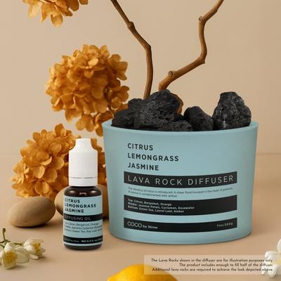 COCO by Stone Lava Rock Diffuser with Oil Starter Pack (Citrus   Lemongrass   Jasmine) - 7oz