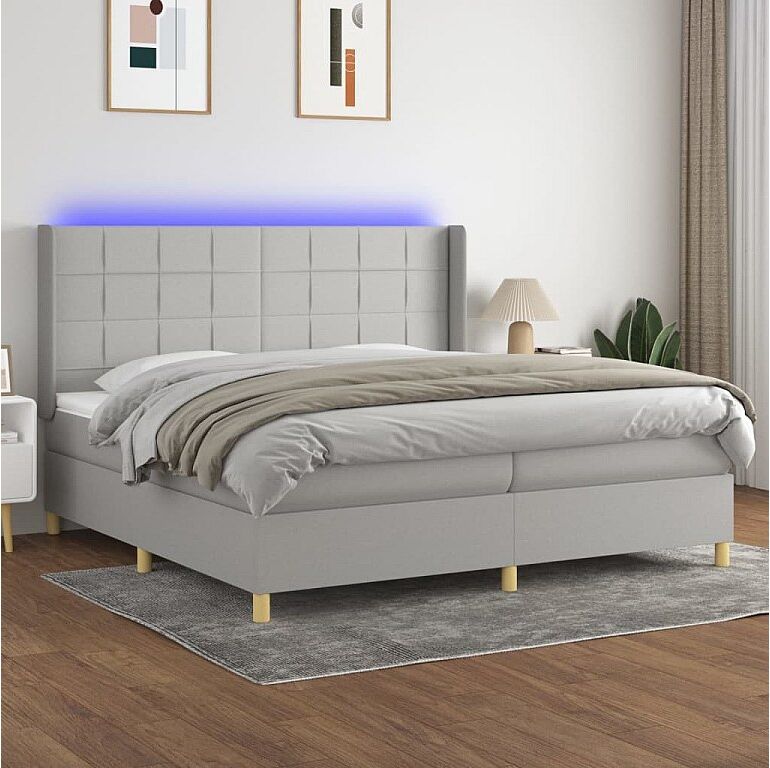 vidaxl Cama box spring con colchón tela y LED gris claro 200x200 cm