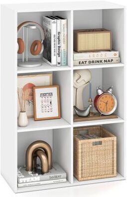 Costway 6-Cube Book Shelf Tool-Free Assembly Wooden Bookshelf Modern Bookcase Storage Organizer-White