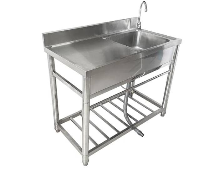 ZQFHSX Freistehendes Spülbecken – Küchenspüle aus Edelstahl, Einzelbecken mit Kalt- und Warmwasseranschluss und Unterbauarmatur