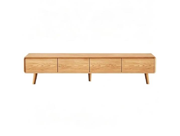 Fernsehschrank Gummibaumholz, Tragkraft 100kg, Tv Schrank Offener Rückwand 15 Cm Hohe Füße, Abgerundete Ecken, Entertainment Center fürs Wohnzimmer(Beige,200cmx30cm)